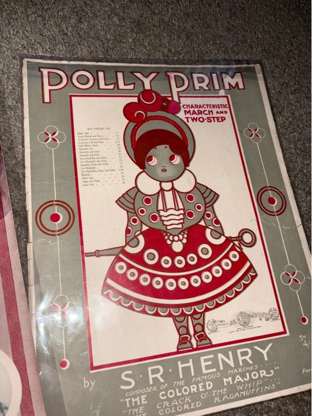 1904 antque sheet music “polly prism” by s.r. Henry Art Nouveau